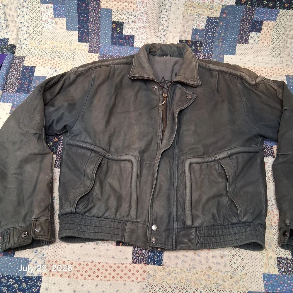Vintage U2 Wear Me Out Leather Bomber Jacket Mens 40 M Blue Flight Aviator